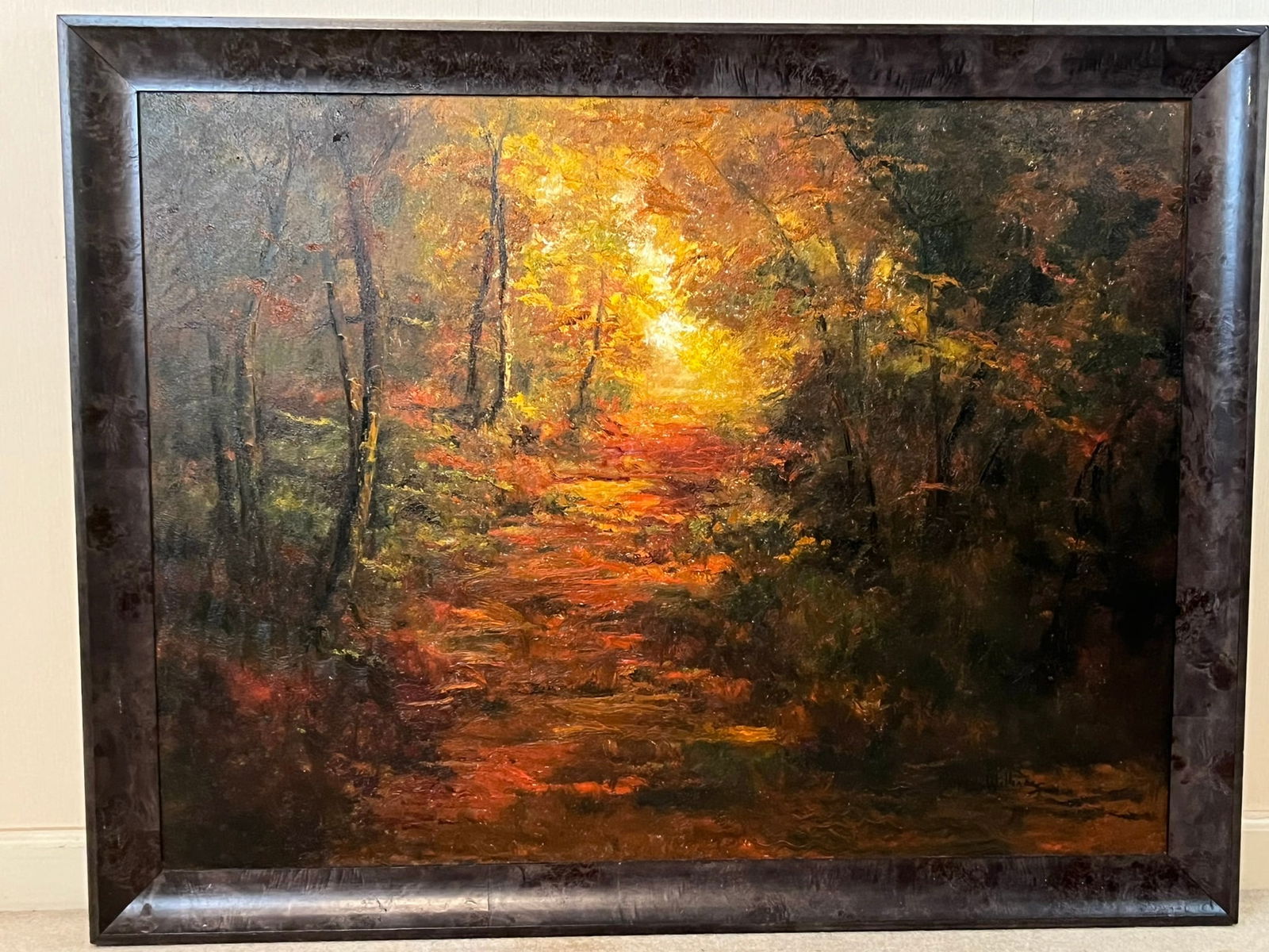 Framed Original Ron Williams Oil on Canvas, Fall Forested Path (1 of 2)