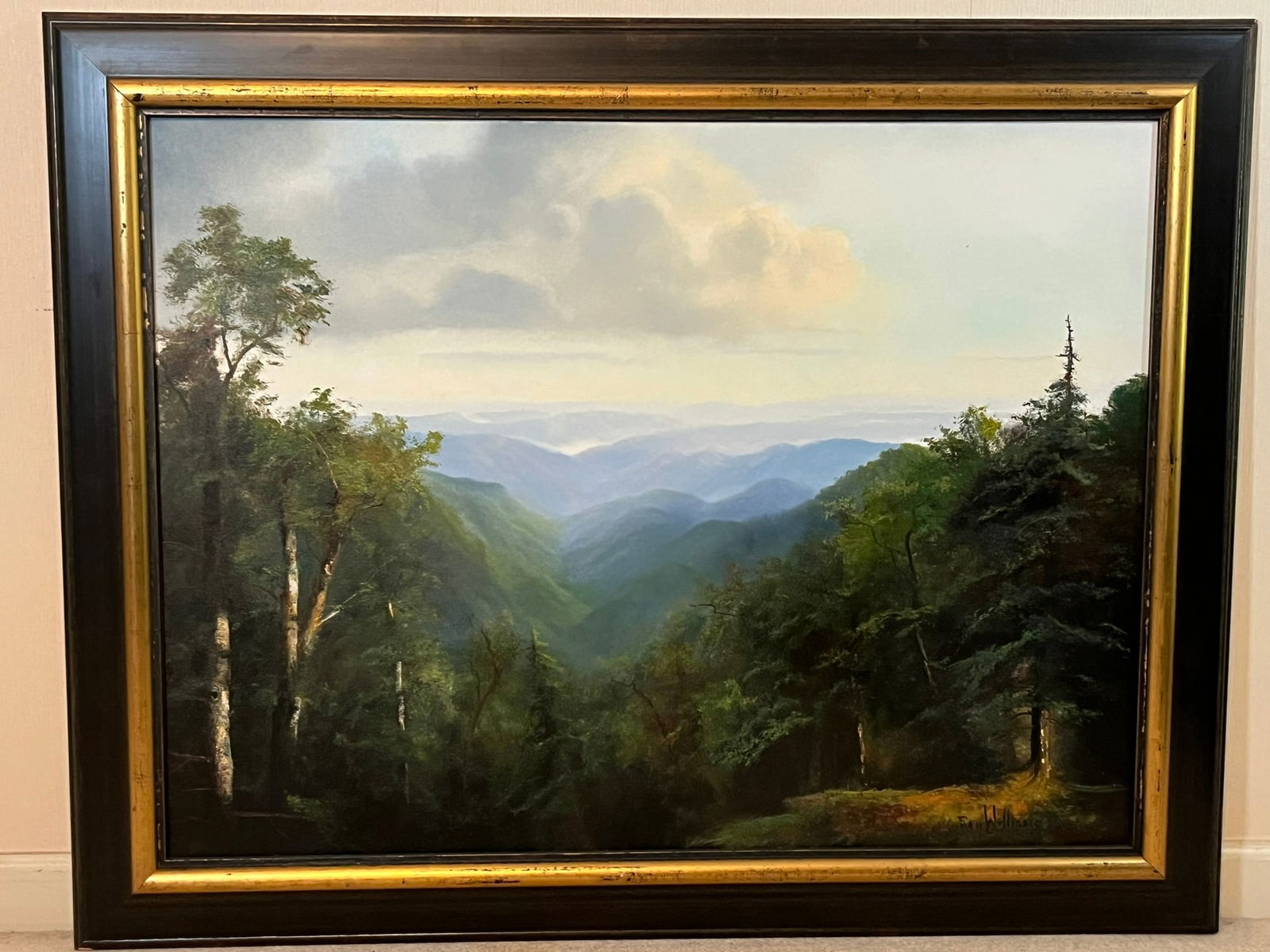 Framed Original Ron Williams Oil on Canvas, Summer Mountainscape from Hillside (1 of 2)