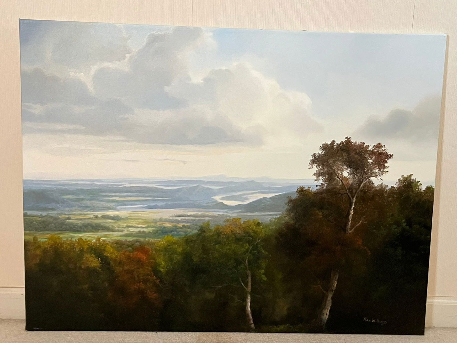 Original Ron Williams Oil on Canvas, Stretched, Early Fall Hillside Overlooking Valley Pasture (1 of 2)