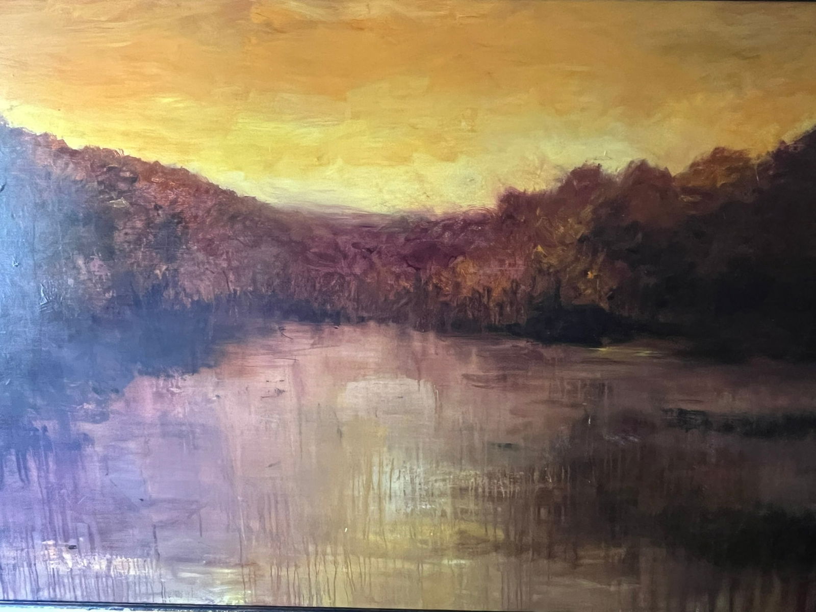 Original Ron Williams Painting on Board, Signature Etched onto Surface, Tree Lined River (1 of 2)