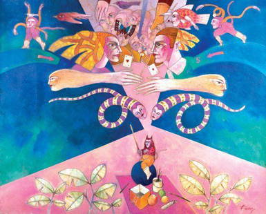 Angel "Chino" Foong, "Las despedidas": Angel "Chino" Foong (Uruguayan, 1937) Las despedidas, 1996 Acrylic on canvas 51 in x 63 in Ships from Los Angeles, CA