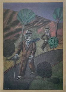 Antonio Segui, "Ciegos en el jardin": Antonio Segui (Argentine, b. 1934) Ciegos en el jardin, 1980 Oil pastel and charcoal on canvas 36 1/5 in Ã— 25 3/5 in (92 cm Ã— 65 cm) Signed dated -80 lower left Provenance: Antonio Segui,