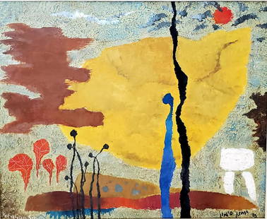 Yohanan Simon, "Landscape": Yohanan Simon (Israeli, 1905-1976) Landscape, 1963 Oil on canvas 33 cm in 41 cm Signed and dated lower right in Hebrew and lower left in English