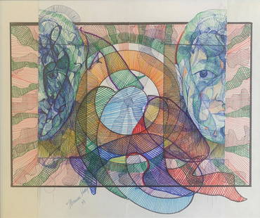 Naum Knop, "Untitled": Naum Knop (Argentine, 1917-1993) Untitled Color felt tip pen and ink on paper, 1978 39.5 cm x 47 cm Signed and dated bottom center Provencance: B. Lewis Gallery, Palm Springs, CA Ships from Los