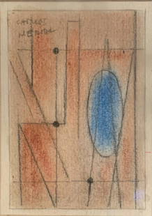 Carlos Merida, "Study": Carlos Merida (Guatemalan, 1891-1984) Study Colored pencil on paper 10.7 cm x 7.5 cm Signed upper left Included in the book "Disenos de Carlos Merida", 1981 Ships from Los Angeles, CA