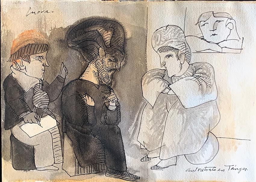 Jose Luis Cuevas (Mexico, 1934-2017) Autorretrato en Tangier, watercolor and ink on paper (1 of 2)