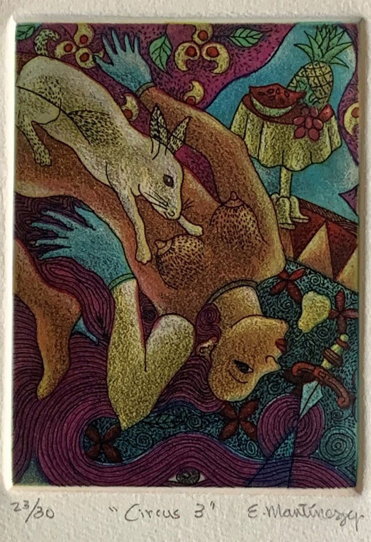 Eddie Martinez (United States, b. 1977) Circo, 3, image size: 3.5 x 4.6 in.: Eddie Martinez (United States, b. 1977) Circo, 3, image size: 3.5 x 4.6 in. Frame Size: 6.7 x 8.8 in. Signed and numbered limited edition 23 of 30