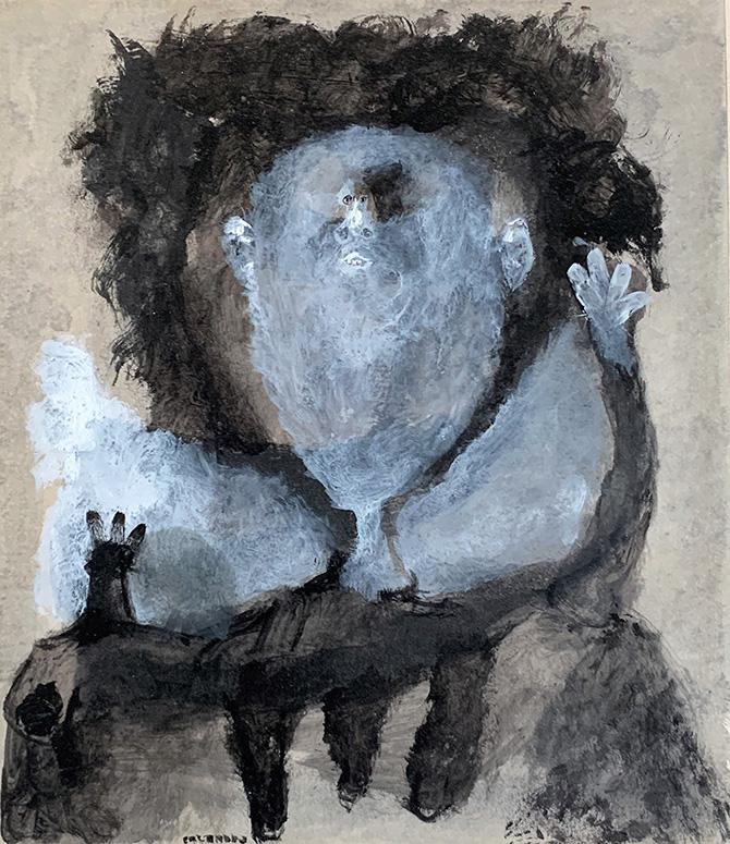 Felipe Orlando (Cuba, 1911-2001) Poetisa Delirante, mixed media on paper, 8.5 x 10 in.: Felipe Orlando (Cuba, 1911-2001) Poetisa Delirante, mixed media on paper, 8.5 x 10 in. Frame Size: 12.6 x 14.2 in. Provenance: Bernard Lewin Gallery, Palm Springs, California.