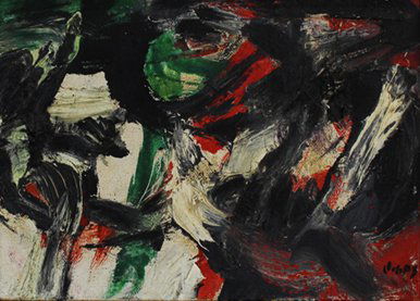 Oswaldo Vigas (Venezuela, 1923-2014) Untitled/Sin Titulo, Paris 1964, oil on canvas, 6 in x 8.5 in. (1 of 3)