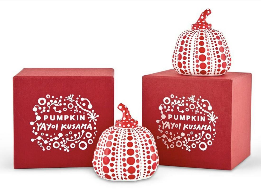 Yayoi Kusama (Japan, b. 1929) Pumpkins (Pair), painted cast resin, 4 1/4 x 2 7/8 x 2 7/8 in (1 of 4)