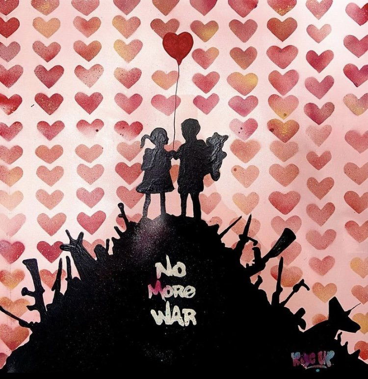 Rise Up (United States) No More War, acrylic, spray paint, and markers on canvas, 30 x 30 in (1 of 5)