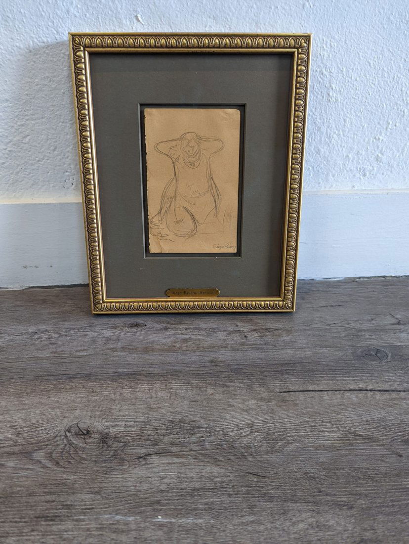 Diego Rivera (Mexico, 1886-1957) Kneeling Woman, 1928, pencil sketch on paper, 7.25 x 4.75 in.: Diego Rivera (Mexico, 1886-1957) Kneeling Woman, 1928, pencil sketch on paper, 7.25 x 4.75 in. Signed bottom right. Framed. Provenance: South Florida collection, Bernard Lewin Gallery, Palm Springs, C