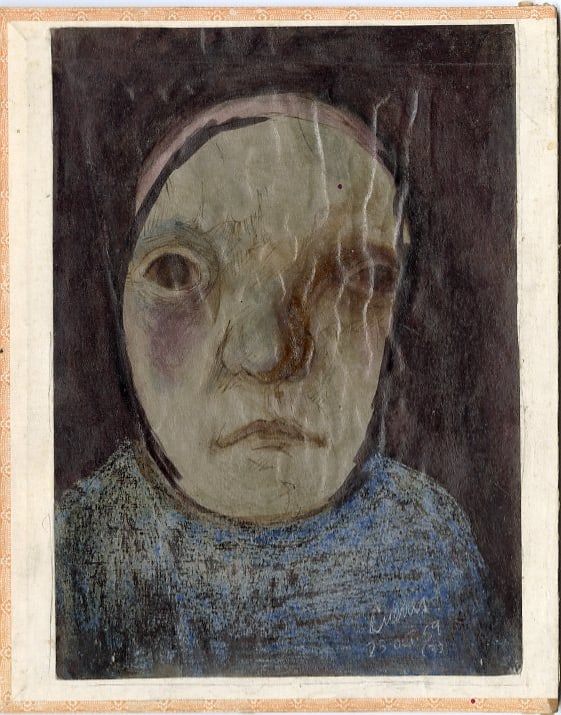 Jose Luis Cuevas (Mexican, 1934-2017) Self Portrait, 1959. Mixed media- Ink, Gouache, wax crayons an (1 of 2)