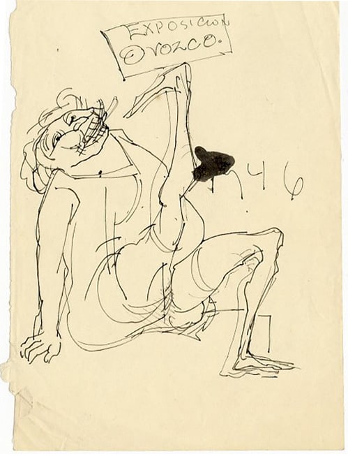 Jose Luis Cuevas (Mexican, 1934-2017). Exposicion Orozco, 1946. Ink on paper.: Jose Luis Cuevas (Mexican, 1934-2017). Exposicion Orozco, 1946. Ink on paper. Collection Jose Gomez Sicre, gift from Cuevas.