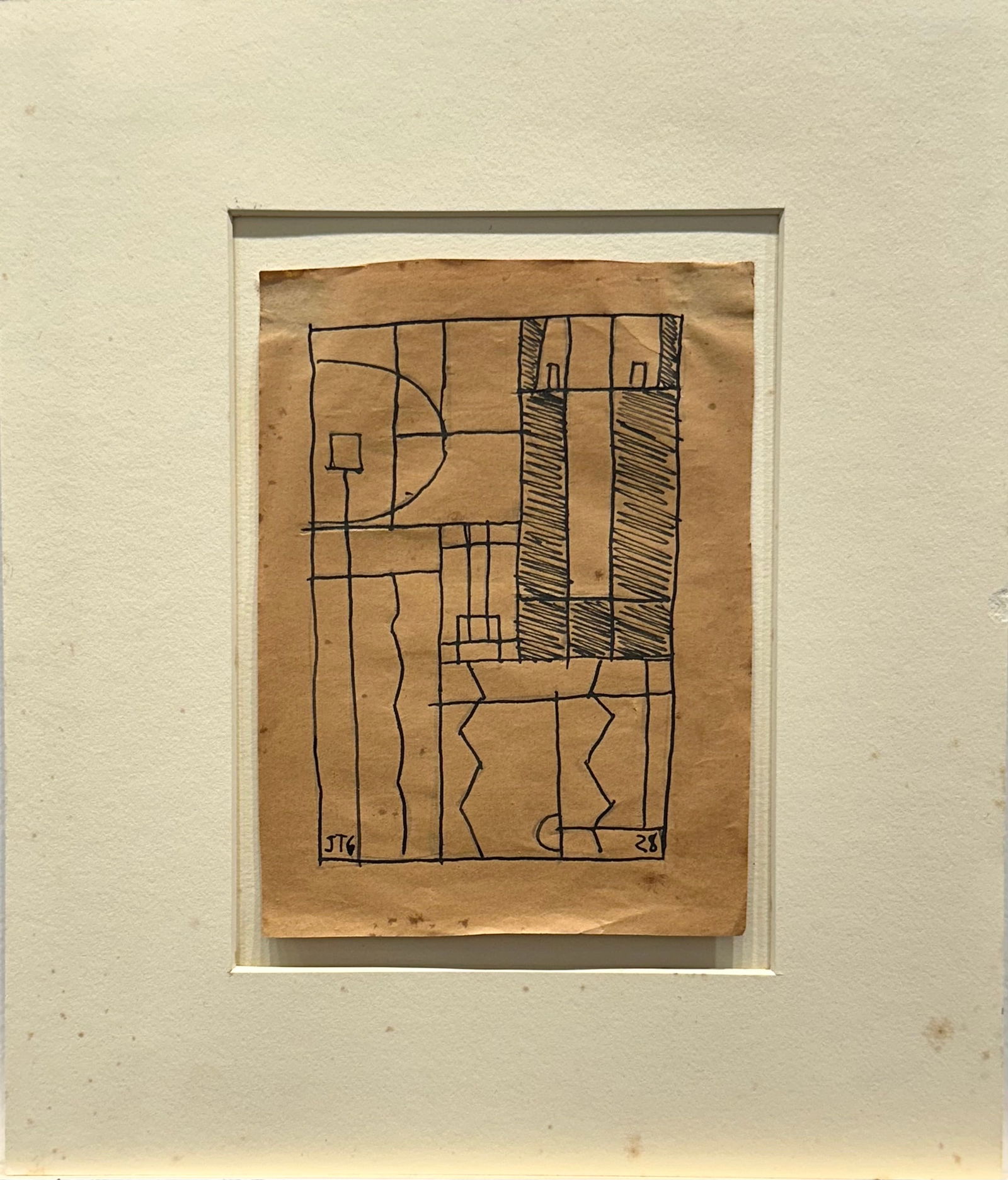 Joaquín Torres García (28 July 1874 – 8 August 1949) Composición. Ink on Paper. 6 1/4 x 4 1/2 (1 of 3)