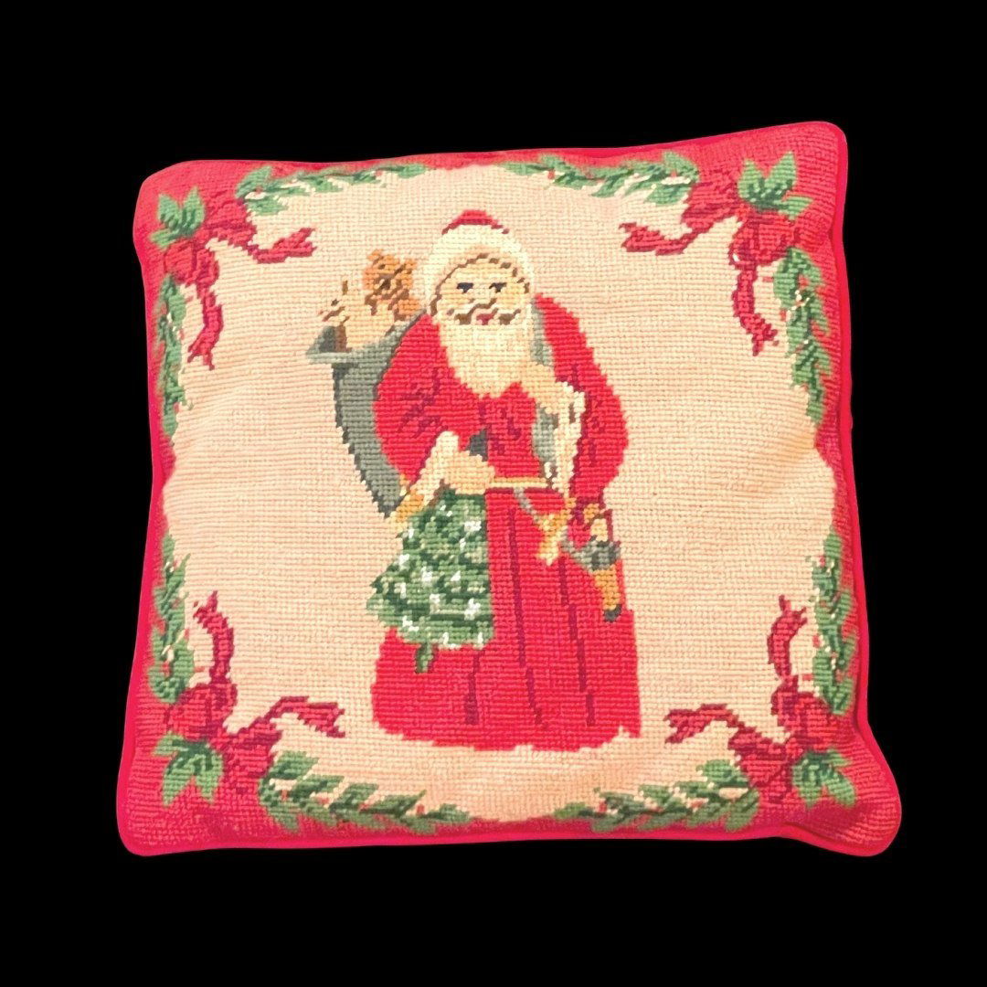 Beautiful Hand-Needlepoint Father Christmas Pillow (1 of 2)