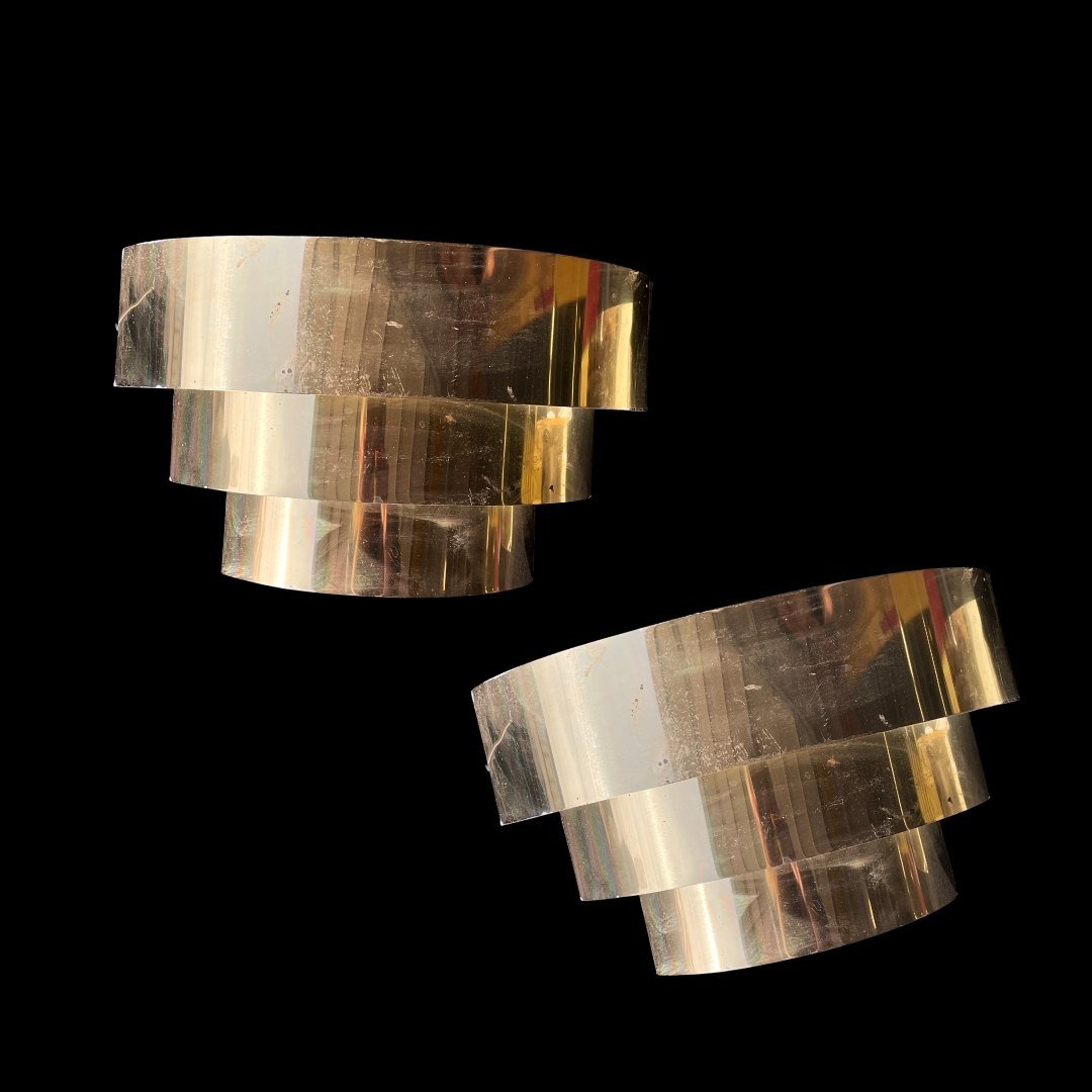 Mid Century Lightolier Brass Three Tier Sconces- a Pair (1 of 2)