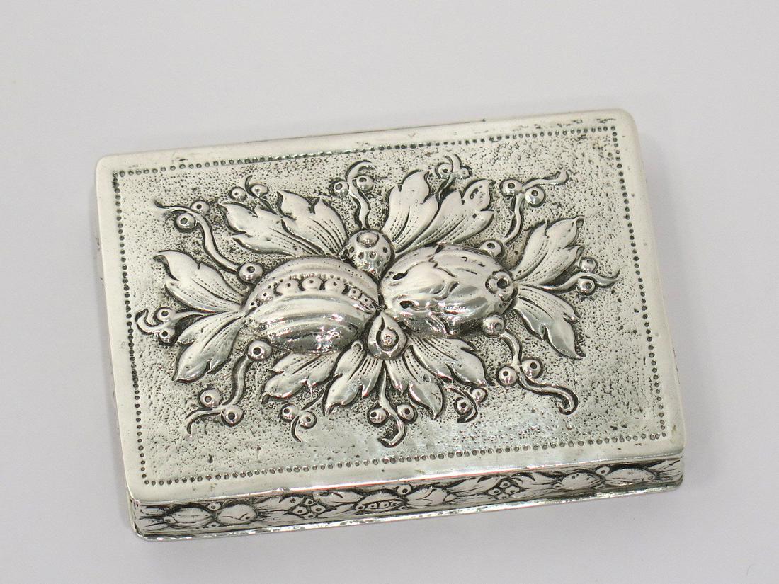 3 1/8 in - European Silver Antique German Fruit Floral Rectangular Snuff Box (1 of 3)
