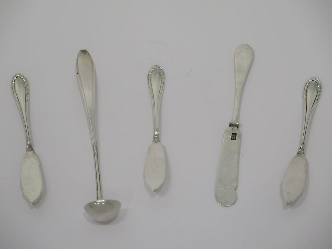 European Silver Antique German Mini Ladle & 4 Butter Knives/Jelly Spreaders Set (1 of 2)