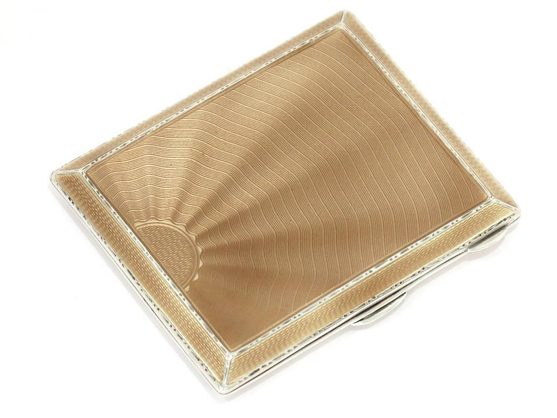 3.5" Sterling Silver Brown Guilloche Walker Hall Antique English Cigarette Case (1 of 6)