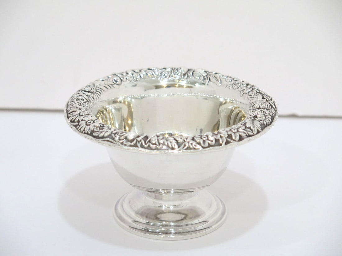 5 in Sterling Silver S. Kirk & Son Antique Floral Repousse Footed Candy Nut Dish (1 of 4)