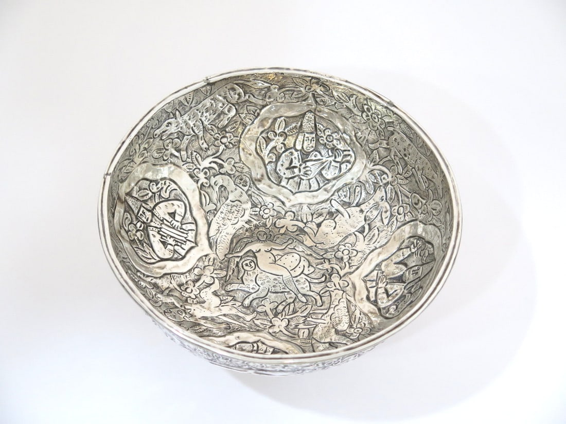 7.5 in - 84 Silver Antique Russian 1859 Caucasus Folk Ornament Round Bowl (1 of 10)