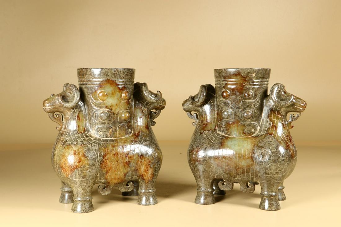 A Pair Of Ancient Jade 'Goat' Vases (1 of 5)