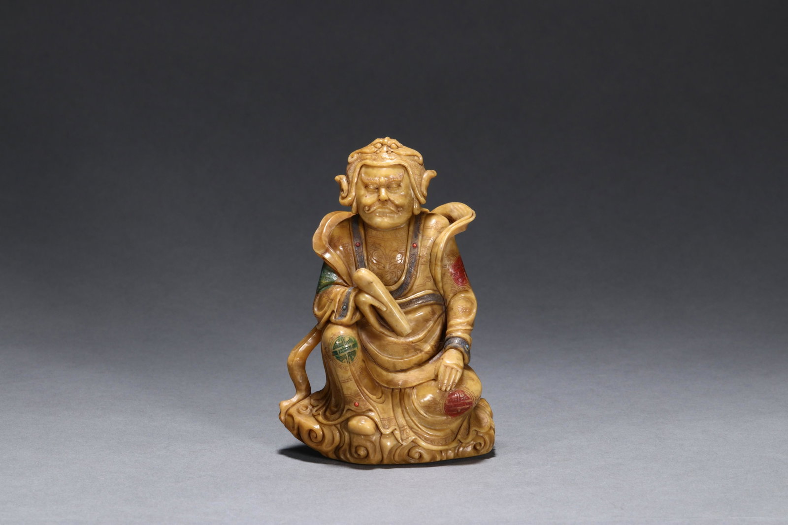 A Soapstone Painted Figure Of An Official: A Soapstone Painted Figure Of An Official. Size:7.8cmx4.8cmx11.5cm