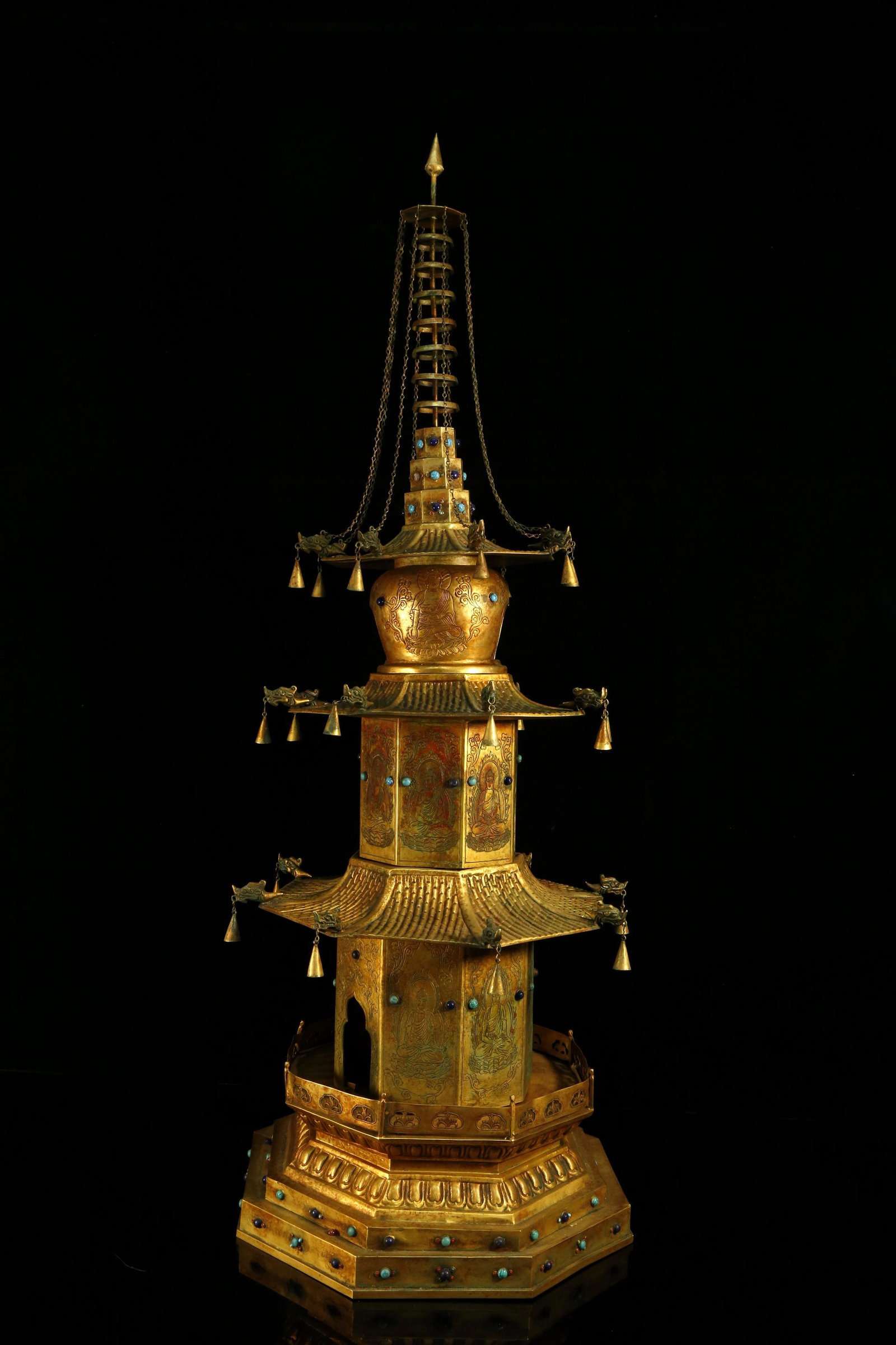 An Impressive Gilt Bronze Buddha pogoda. (1 of 15)