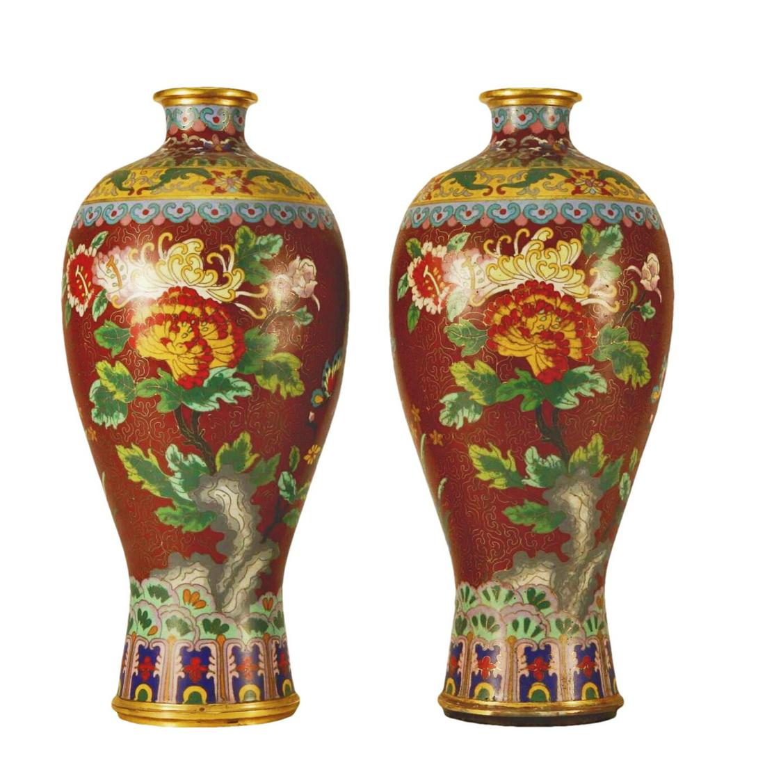 A Pair Of Cloisonne 'Butterfly& Flower' Vases (1 of 13)