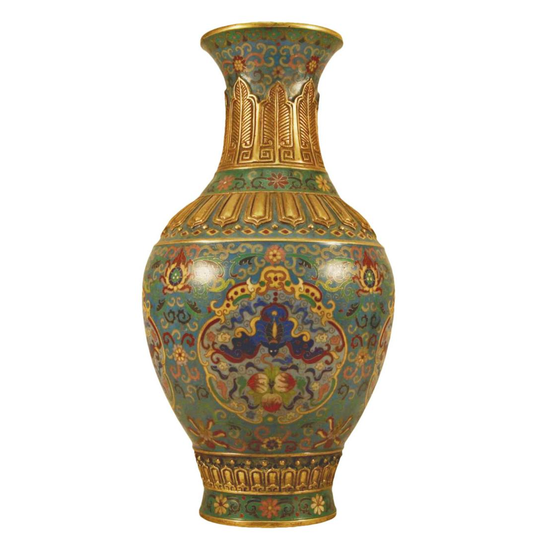 A Cloisonne 'Flower& Bat' Vase (1 of 9)