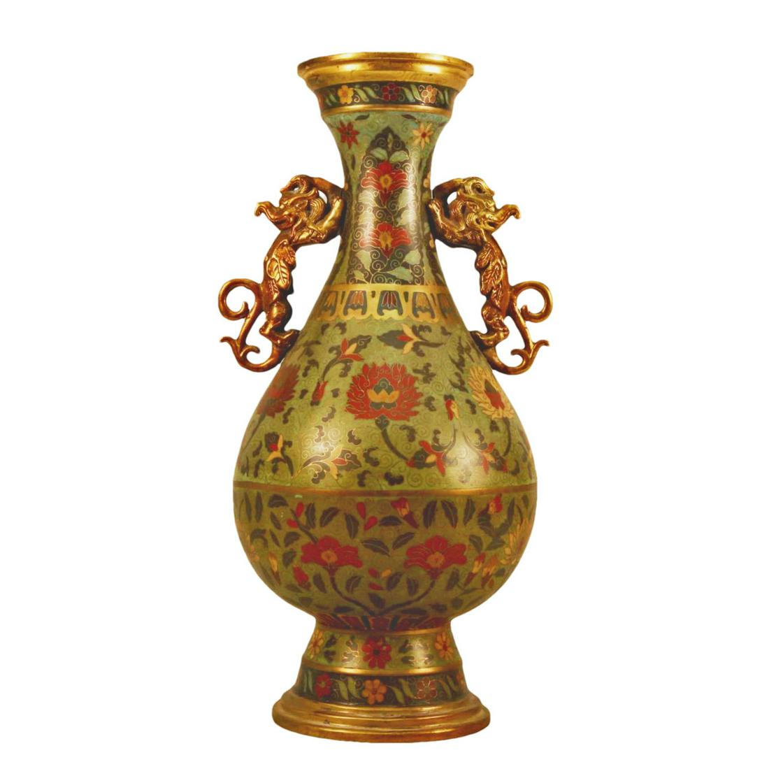 A Cloisonne 'Scrolling Lotus' Dragon-Handled Vase (1 of 9)