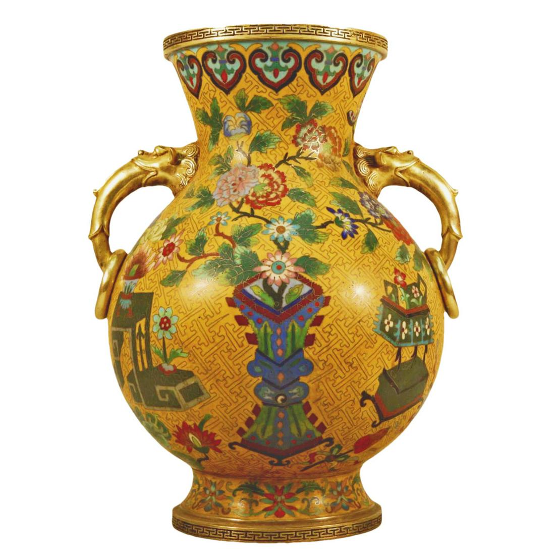 A Cloisonne 'Flower' Vase, Two-Handle With Ring (1 of 9)