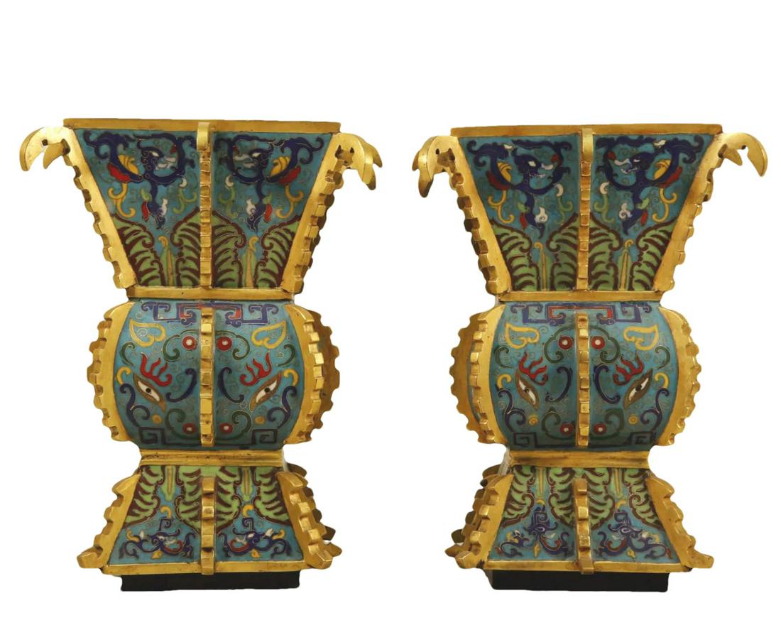 A Pair Of Cloisonne 'Animal Mask' Candlesticks (1 of 14)