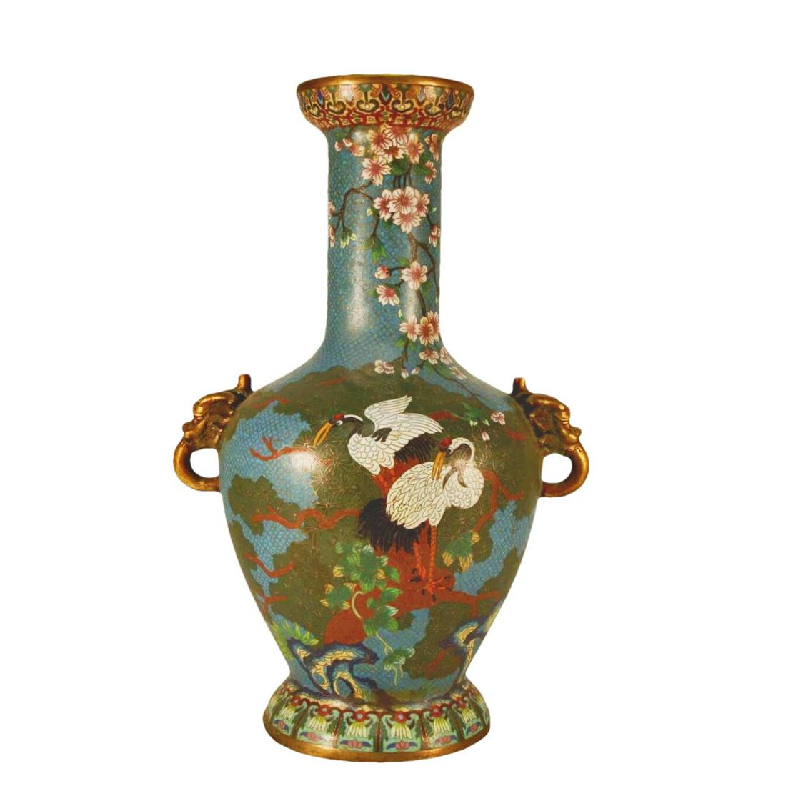 A Cloisonne 'Pine& Crane' Vase (1 of 10)