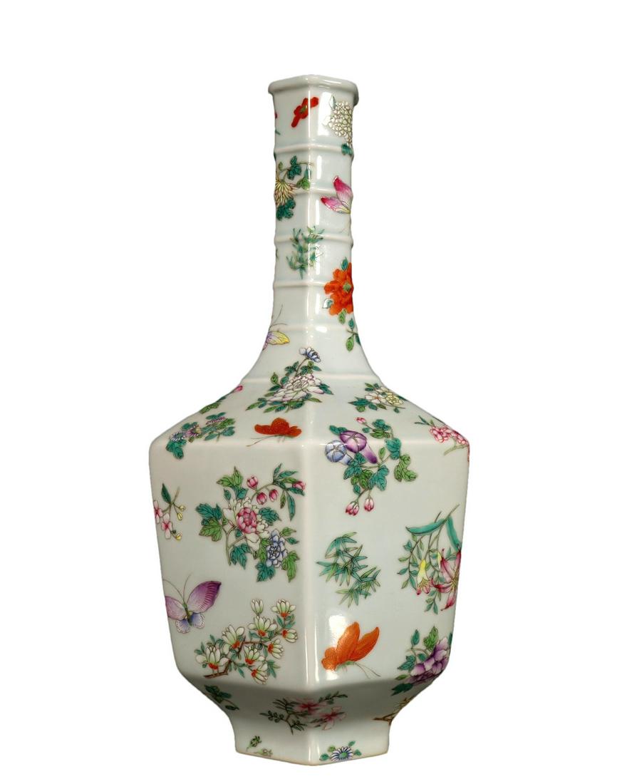 A Delicate Famille-Rose Flower Butterfly Long-Necked Vase (1 of 13)