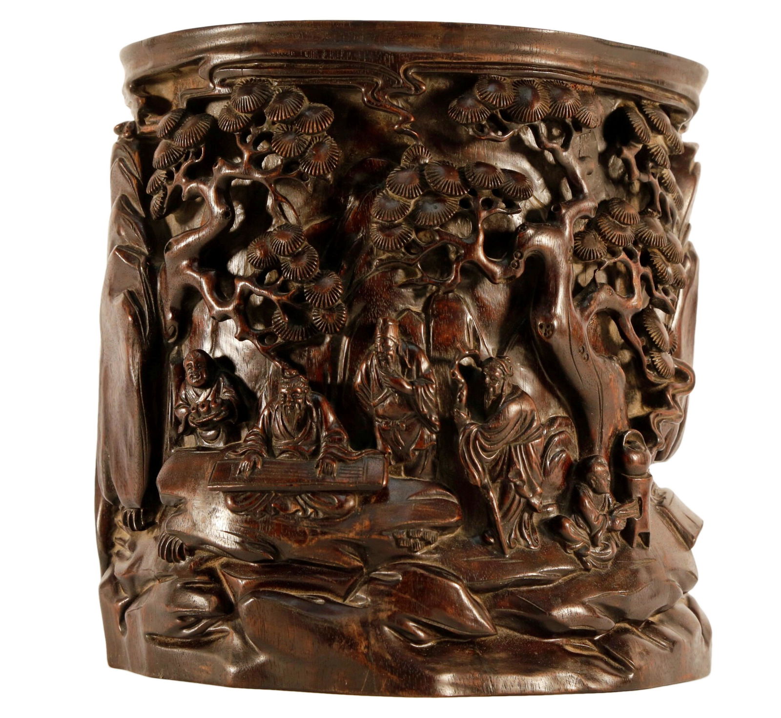 Zitan Wood Brush Holder with Landscape Character Pattern (1 of 7)