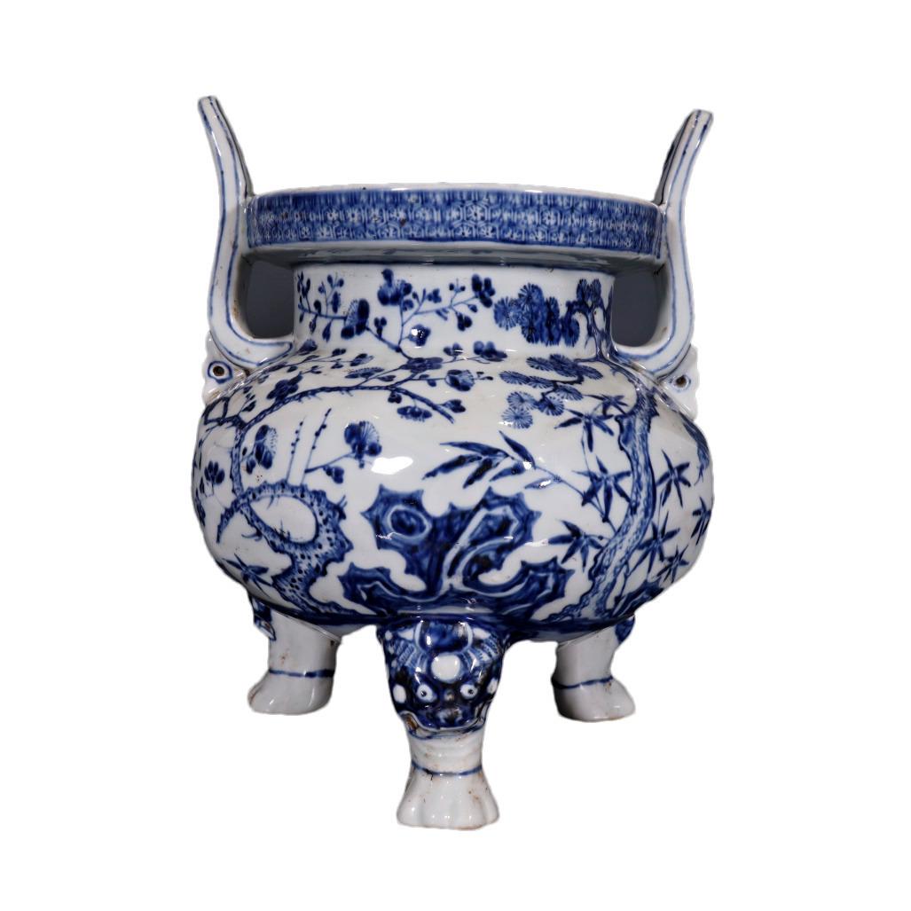 A Lovely Blue And White Pine Bamboo& Plum Tripod Censer (1 of 10)