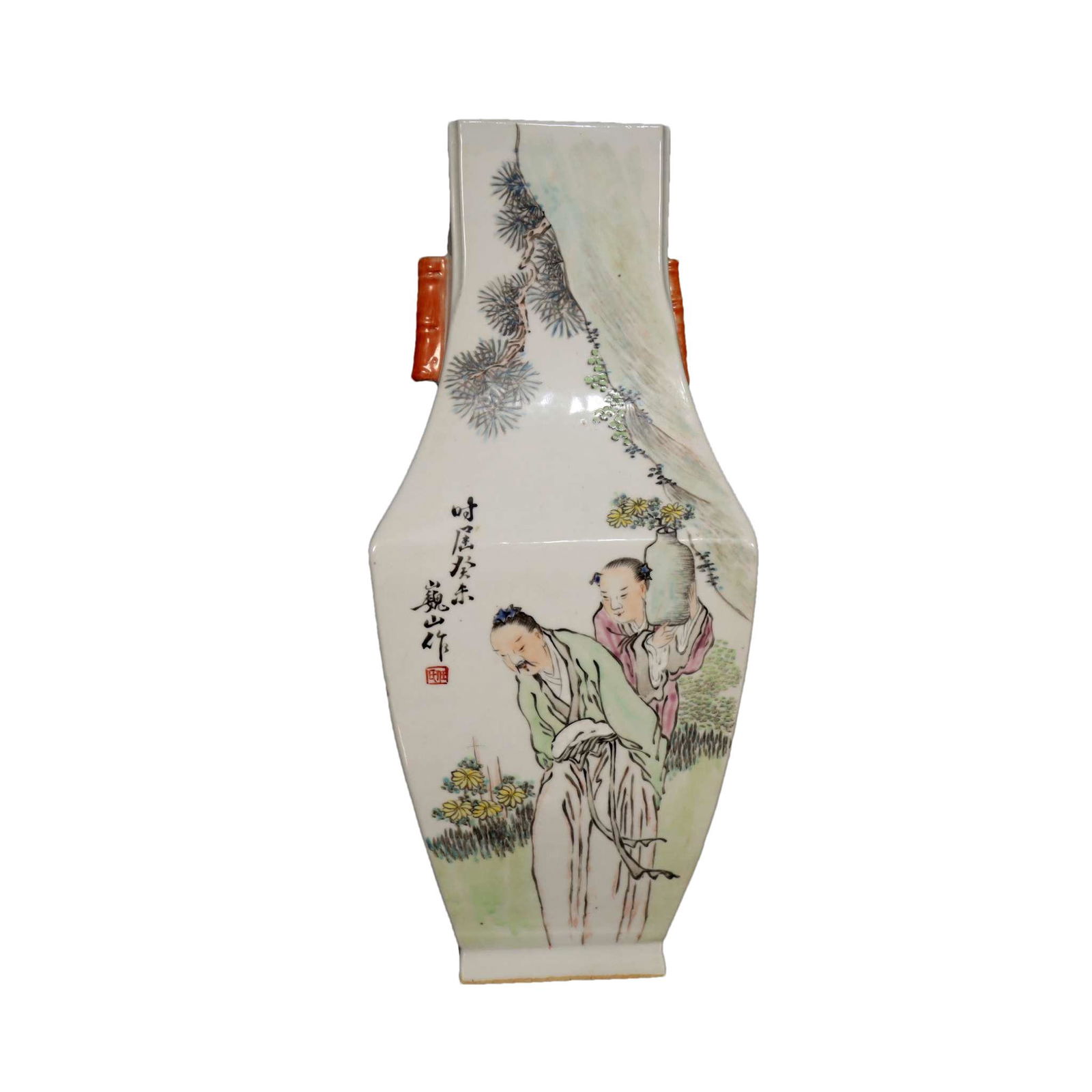 A Lovely Famille-Rose Character Square Zun-Form Vase (1 of 12)