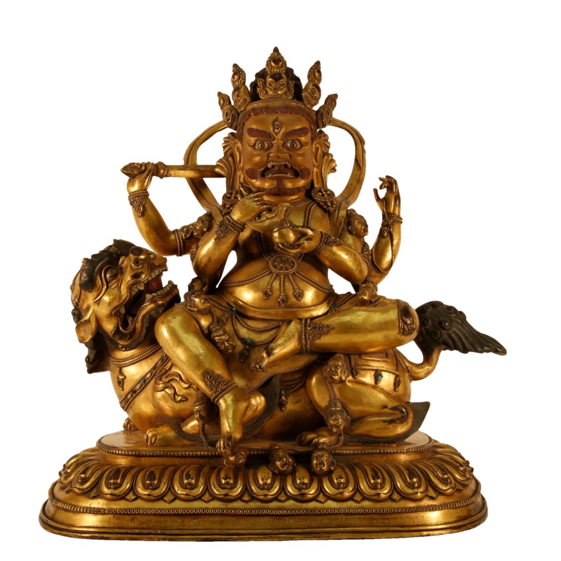 A Gilt-Bronze Figure Of Jambhala Seated On A Lion With Inscriptions (1 of 9)