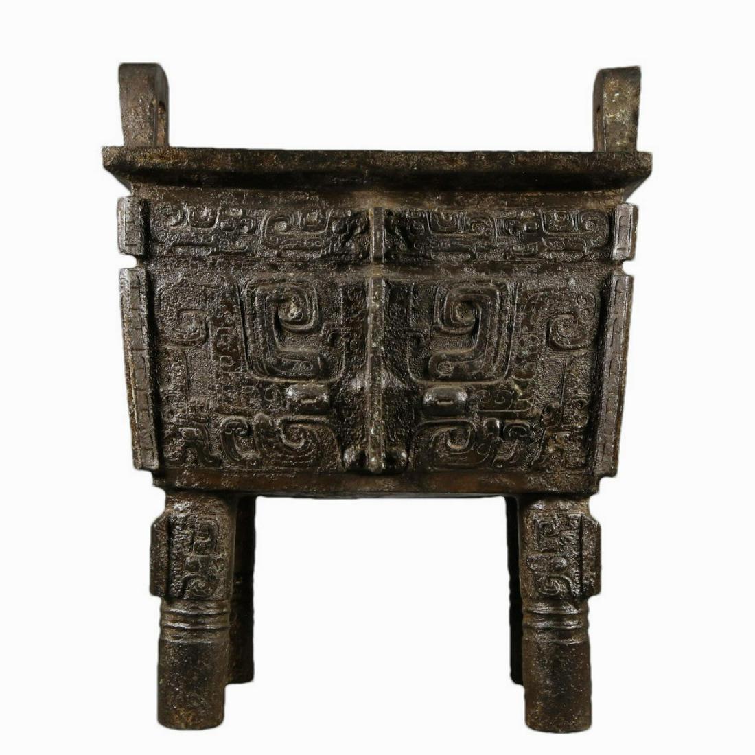 A Ancient  Bronze Quadripod Ritual Food Vessel, Ding, With Inscriptions (1 of 8)
