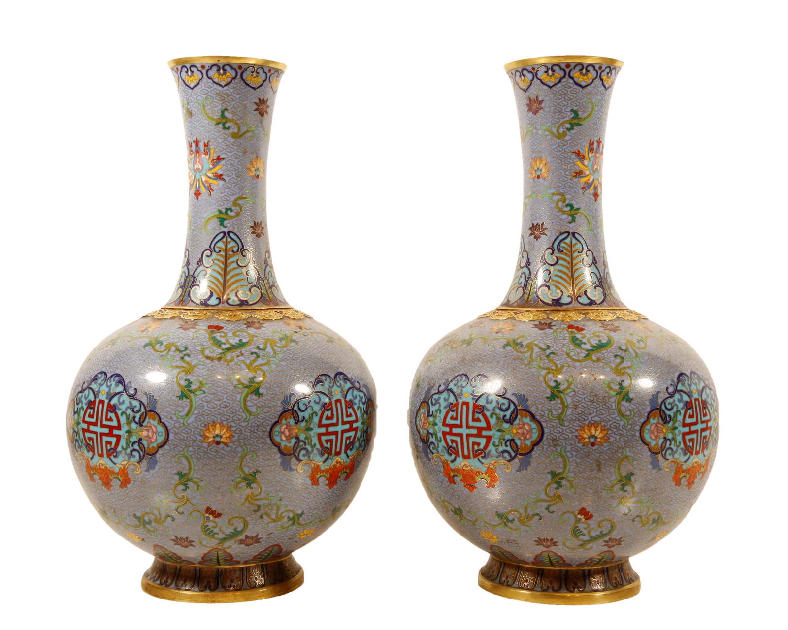 A Pair Of Cloisonne 'Scrolling Lotus' Vases (1 of 10)