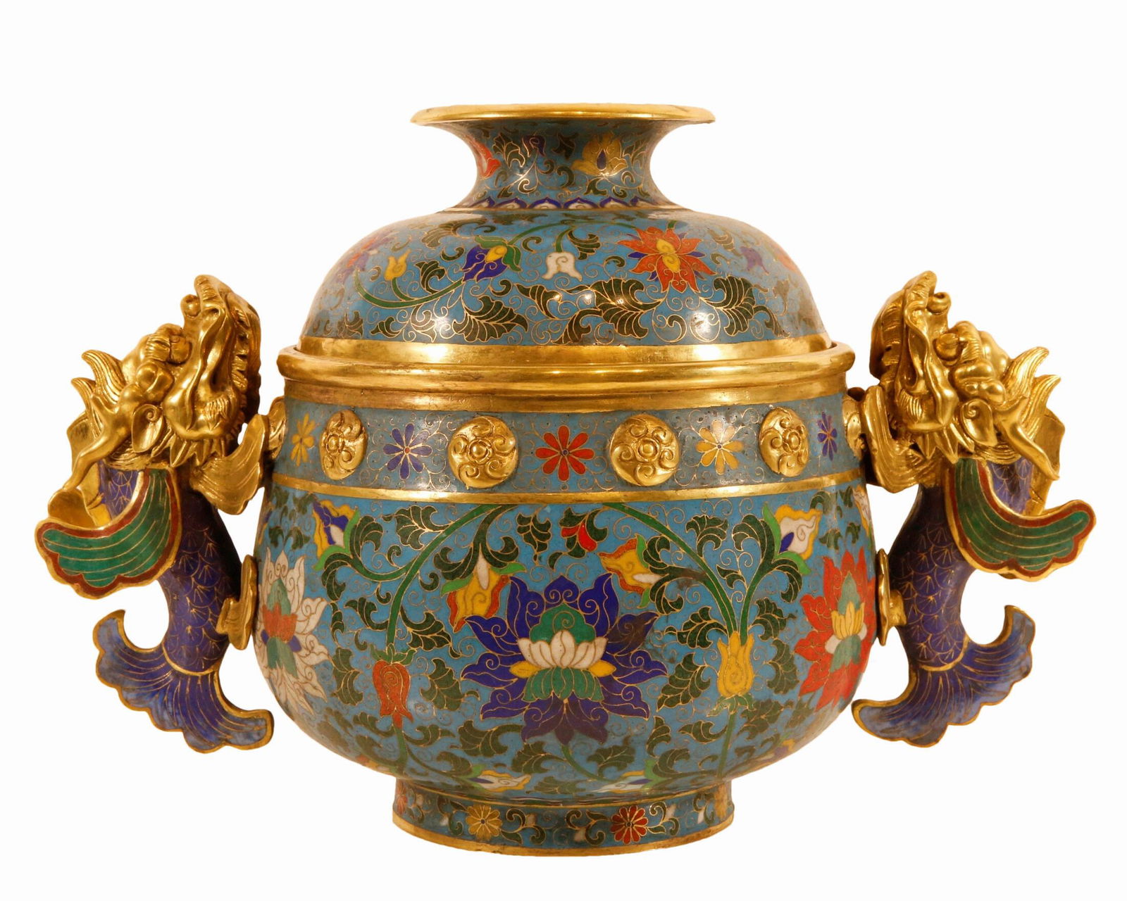 A Pair Of Cloisonne Dragon-Handled 'Scrolling Lotus' Jar (1 of 10)
