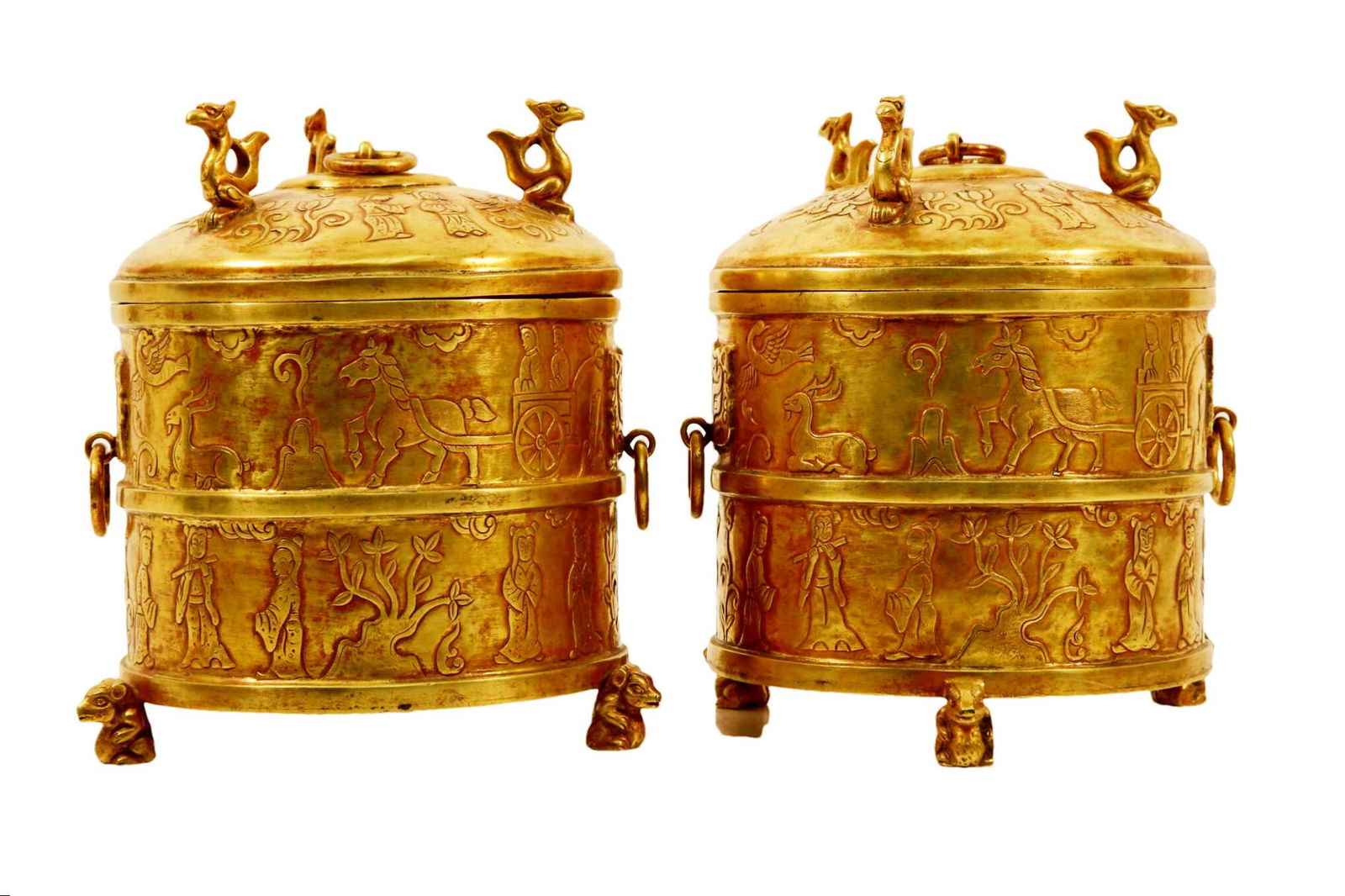 A Gilt-Bronze 'Landscape& Figure' Tripod Jar And Cover (1 of 9)