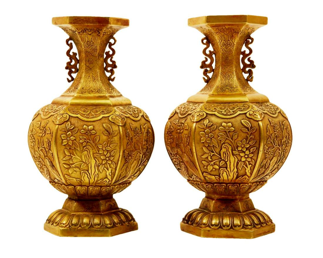 A Pair Of Gilt-Bronze 'Flower' Vases (1 of 10)