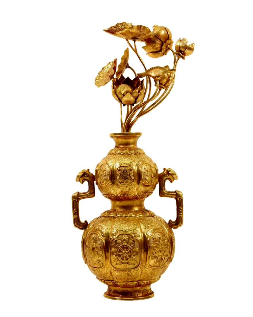 A Gilt-Bronze 'Weapons Of The Eight Immortals' Ruyi-Handled Gourd-Shaped Vase (1 of 8)