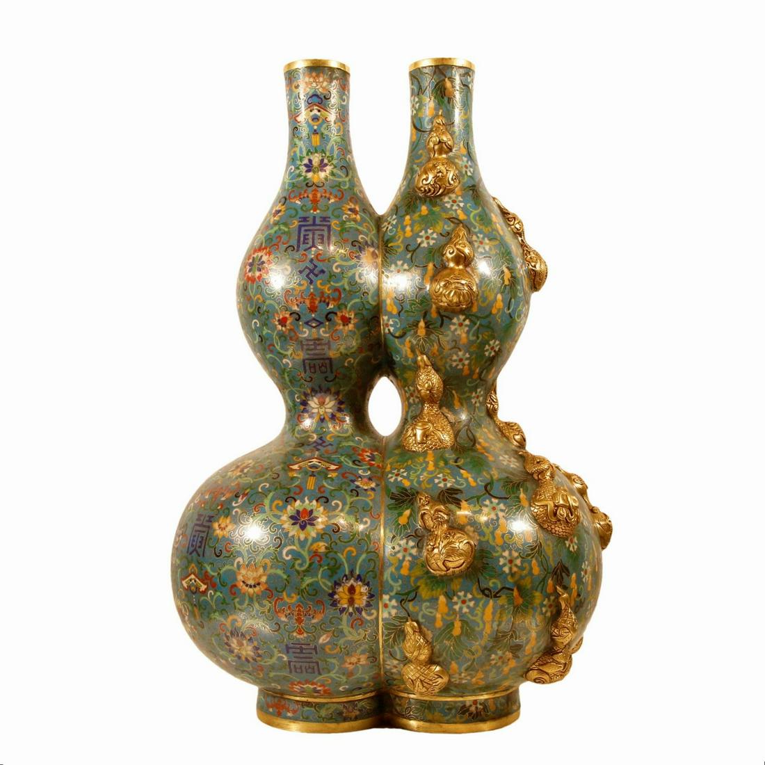 A Cloisonne Double-Gourd 'Scrolling Lotus' Vase (1 of 9)
