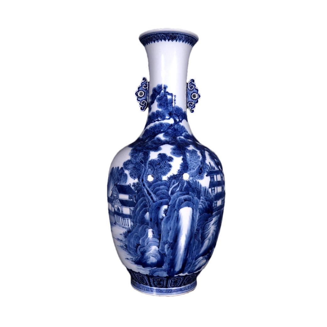 A Fine Blue And White Landscape& Figure Double-ear-shaped Vase (1 of 8)