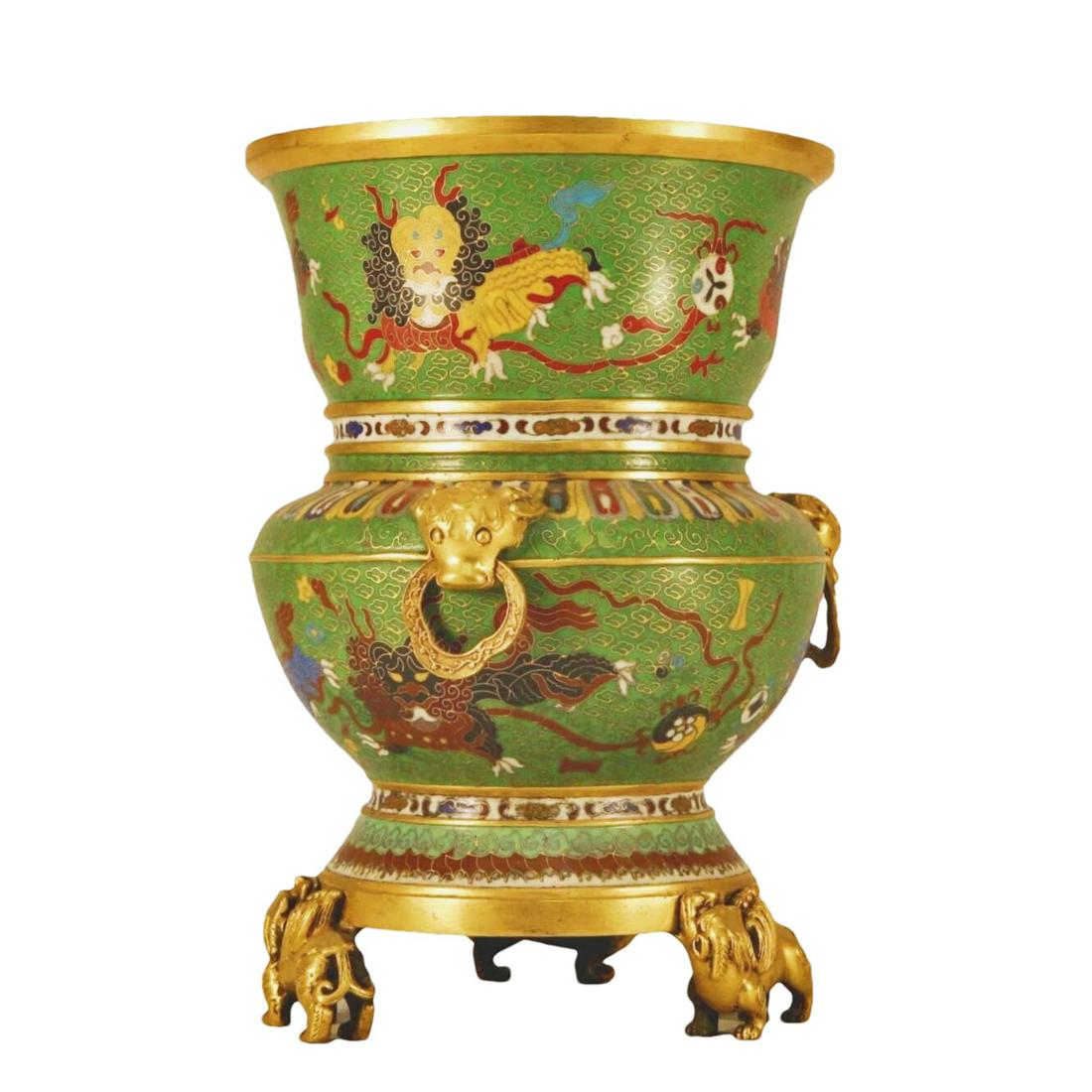A Cloisonne 'Lion' Tripod Vase (1 of 9)