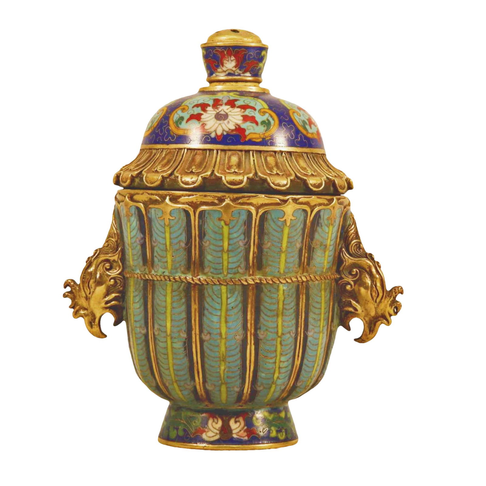 A Cloisonne 'Banana Leaf' Phoenix-Handled Bowl And Cover (1 of 10)